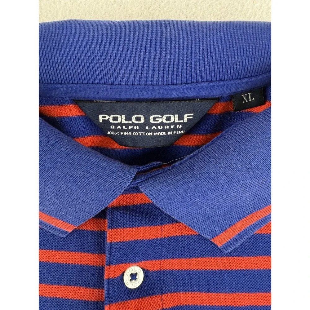 Ralph Lauren Polo Golf Shirt Blue Red‎ Striped Pony Short Sleeve Men's Size XL